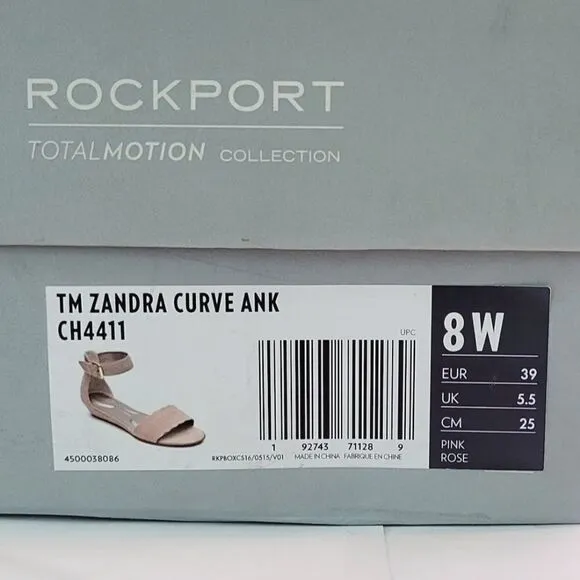 Rockport Pink Zandra Curve Leather Wedge Heel Ankle Strap Sandals Size 8W