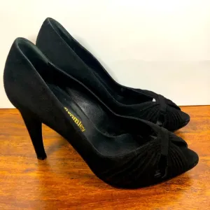 Russell &amp; Bromley Black Suede Heels Open Toe Womens Size US 6 EU 37‎ UK 4 Italy