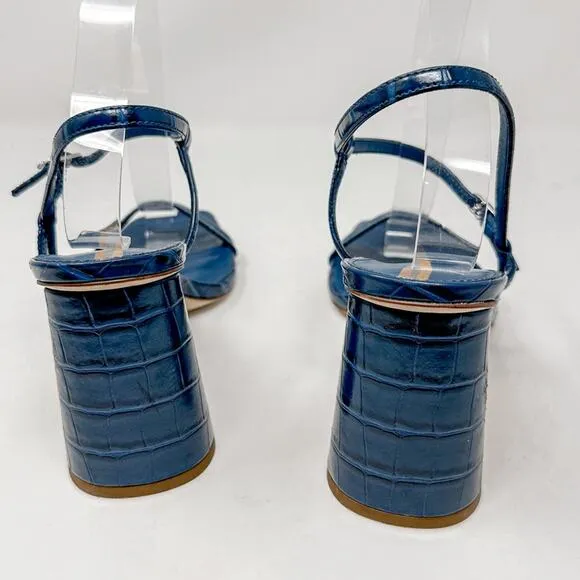 Sam Edelman Kit Blue Faux Leather Croc Embossed Block Heel Sandals, NEW, Size 9
