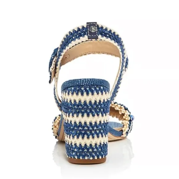 Sam Edelman Olisa Raffia Block Heel Ankle Strap Sandals in Blue- 8