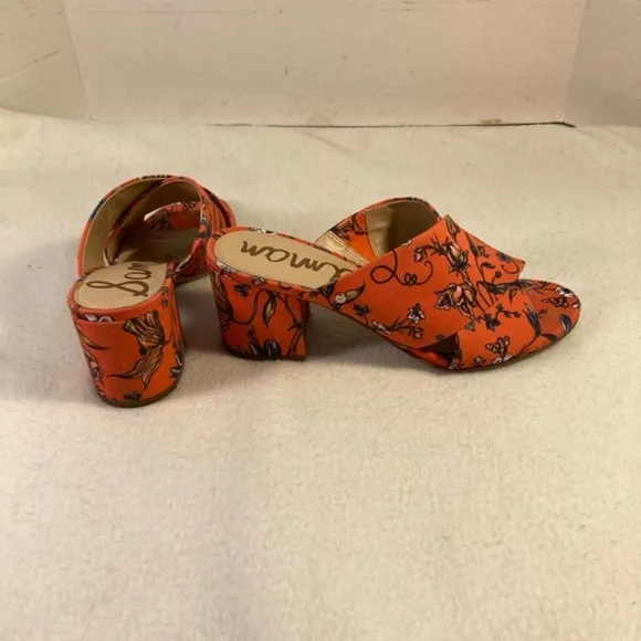 Sam Edelman Orange Floral Stanley Block Heel Sandals