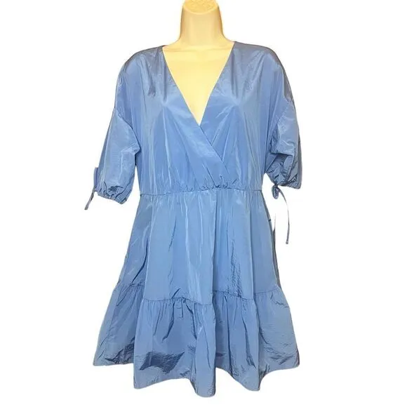 TED BAKER Suza Puff Sleeve Tiered Dress in Light Blue NWT Size 2 (US 6)