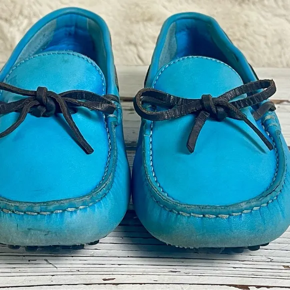 Tod's Junior size 33 2US Leather Loafers Shoes Blue Turquoise retired Colorway