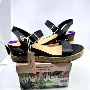 Tommy Bahama Womens Sandals Espadrille Wedge Leather Black Size 8.5M NIB