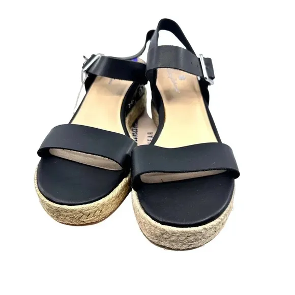 Tommy Bahama Womens Sandals Espadrille Wedge Leather Black Size 8.5M NIB