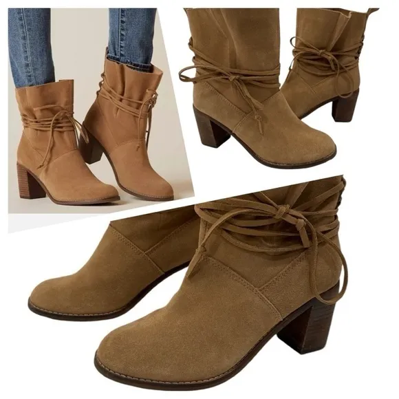TOMS Brown Toffee Suede Mila Block Heel Boots woman’s size 6