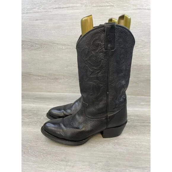 Tony Lama Deertan RR4002 Men's US 10D Black Leather Buckaroo Cowboy Western Boot