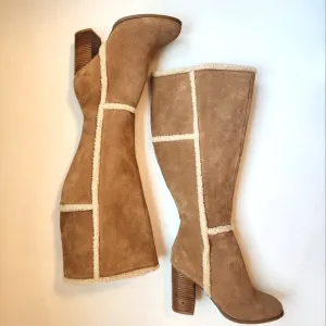 Torrid Camel Genuine Suede Shearling Trim Heel Boots Wide Width &amp; Calf 9.5
