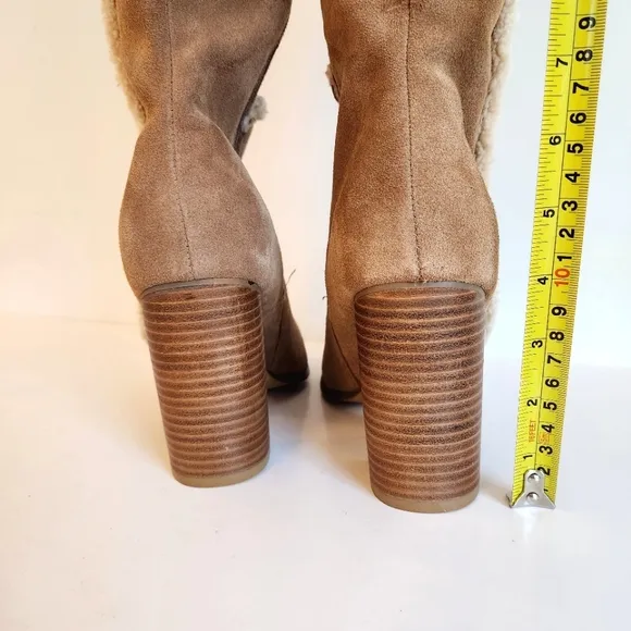 Torrid Camel Genuine Suede Shearling Trim Heel Boots Wide Width &amp; Calf 9.5