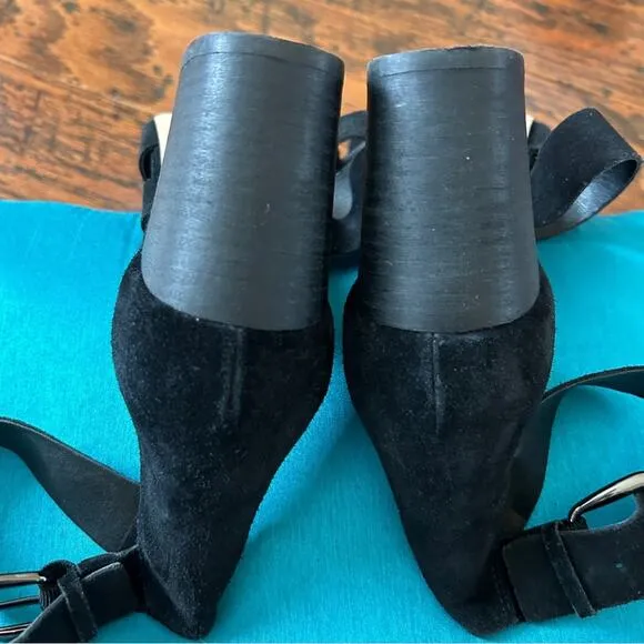 Via Spiga Strappy Block Heel Sandals in Black Suede Leather Size 10