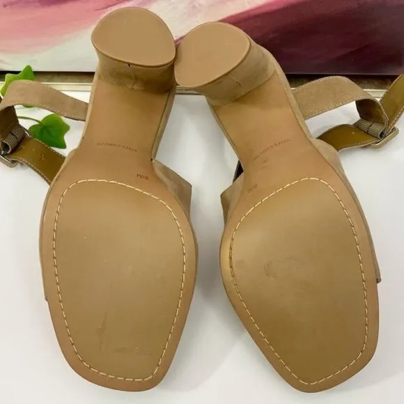 Vince Camuto Crebellan Block Heel Suede Sandal in Tan Size 8.5