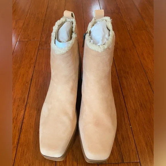 Vince Camuto Rafella Tan Latte Block Heel Bootie Platform Fur Lined Ankle boots