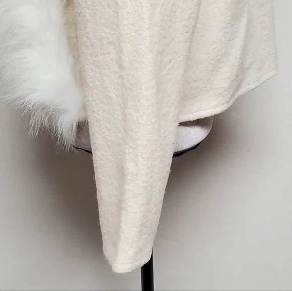 Vintage Lisa International Ivory Boiled Wool White Faux Fur Trim Cardigan Jacket