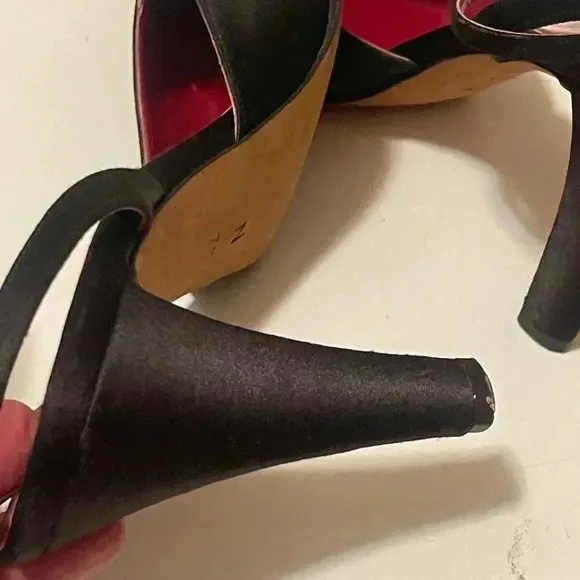 YSL Yves Saint Laurent Paris high heel open back shoes - black satin fabric