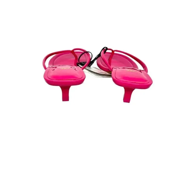 Zara Kitten Heel Thong Sandals Fuchsia Sz. 6.5 NWT