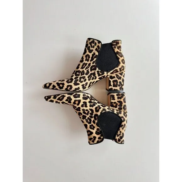 ZARA Leopard Print Calf Hair Leatther Block Heel Chelsea Ankle Boots, Size 37